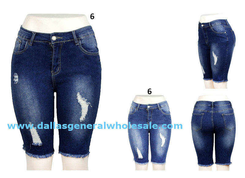 Ladies Distress Denim Bermudas Jeans Wholesale