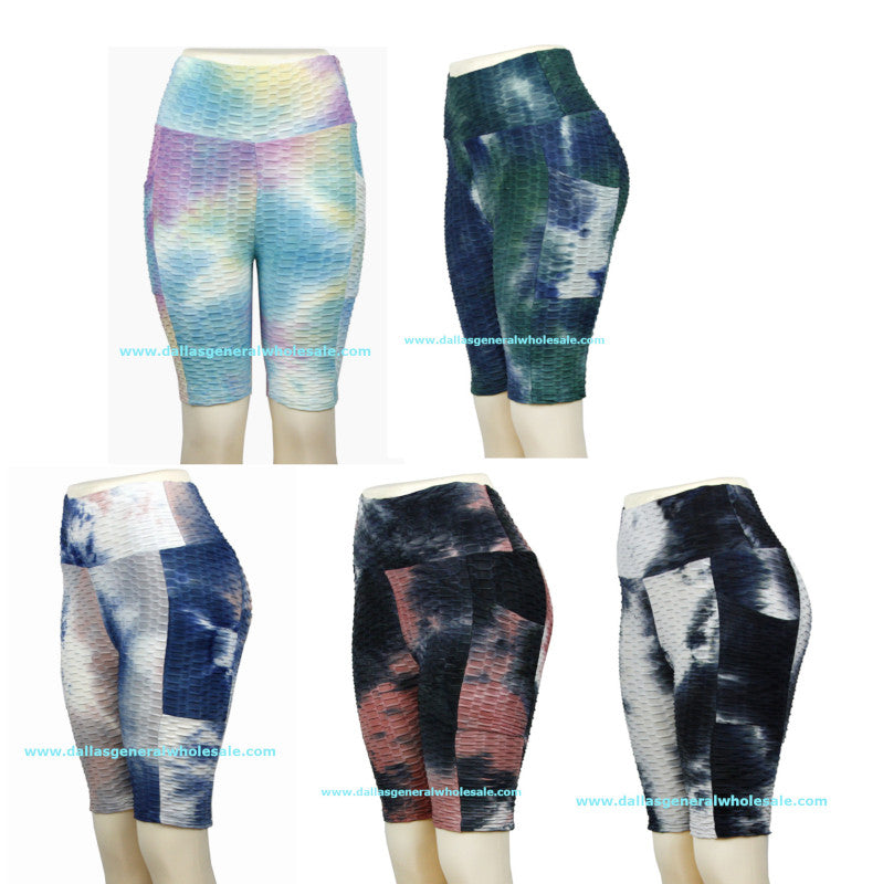 Waffle Tie Dye Biker Capris Wholesale