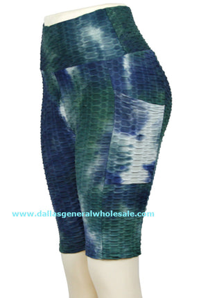 Waffle Tie Dye Biker Capris Wholesale