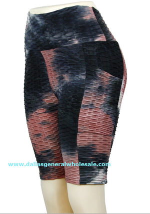 Waffle Tie Dye Biker Capris Wholesale