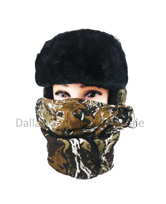 Camouflage Fur Bomber Hats with Mask Wholesale