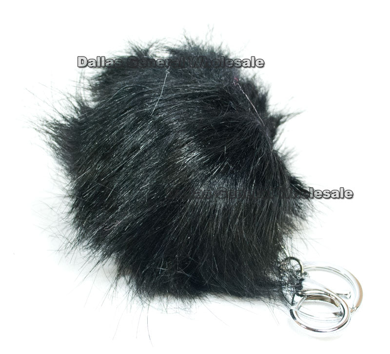 Fashion Fluffy Black Pompom Artificial Rabbit Fur Ball Keychain Crysta