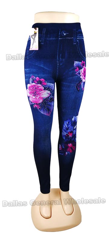 Ladies Fashion Pull On Floral Jeggings Wholesale