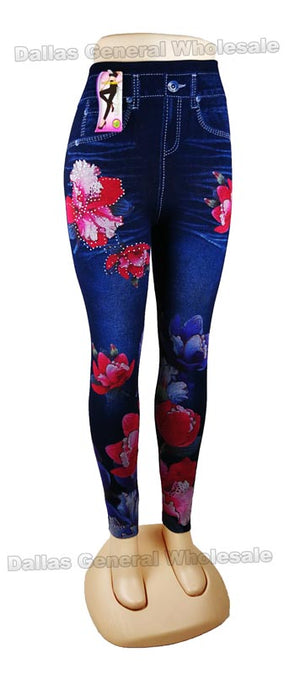 Ladies Fashion Pull Jeggings Floral Wholesale On