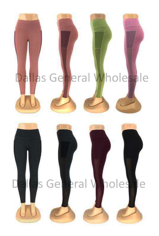 Wholesale Solid High Waisted Sports Leggings with Side Pockets