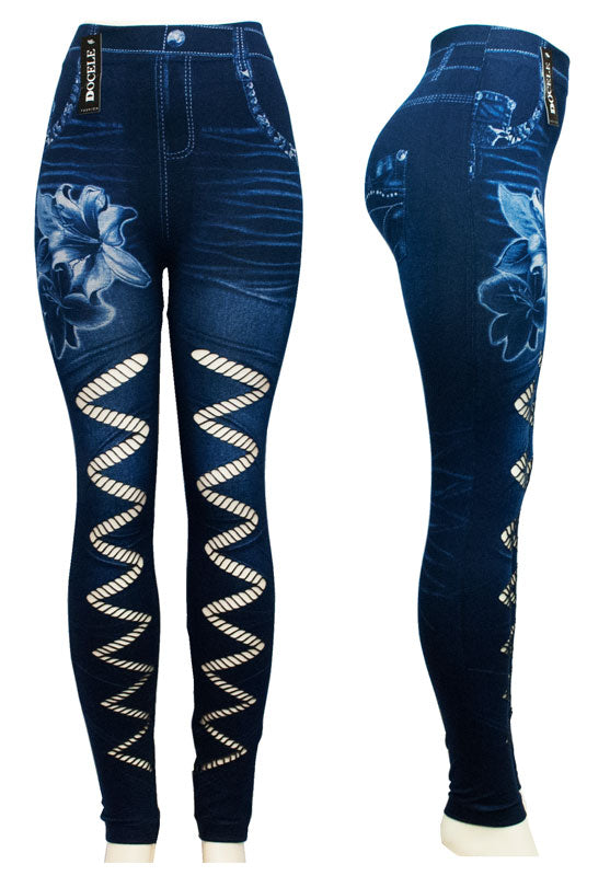 Denim-Like Print Leggings for Women, Womens Super Stretchy Fake Jeans  Jeggings, High Waisted Sexy Tights Pants at  Women's Clothing store
