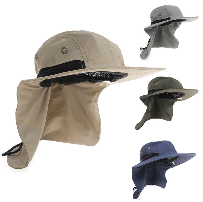 Bucket Hats Sun Protection Fishing Cap Shading Neck Guard Men And Women  Outdoors Solid Color Pure Cotton Dark Gray Caps 