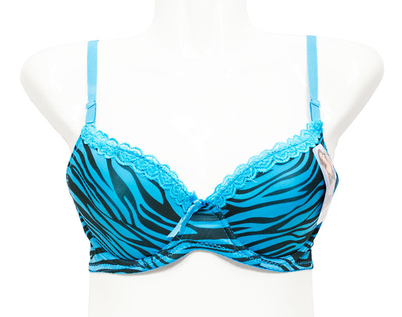 Barely Breezies Teal Blue Leopard Print Full Coverage Bra Size 32C